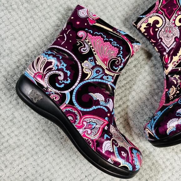 ALEGRIA Paisley Floral Waterproof Colorful Purple Clog Comfort Ankle Boot Nursin - Picture 2 of 8